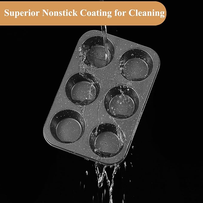 Walooza Jumbo Muffin Pan 2 Pack, Nonstick 6 Cup Muffin Tin, Extra Large Cupcake Pan for Baking, Giant Muffin & Cupcake Mold, Carbon Steel Muffin Tins, 3.3'' Cup Diameter