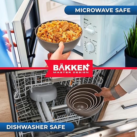Bakken Master 12 Piece Plastic Nesting Bowls with Lids - Mixing Bowls Set includes 6 Prep Bowls and 6 Lids, BPA-Free, Reusable Meal Prep Containers, Microwave, Freezer & Dishwasher Safe, Brown