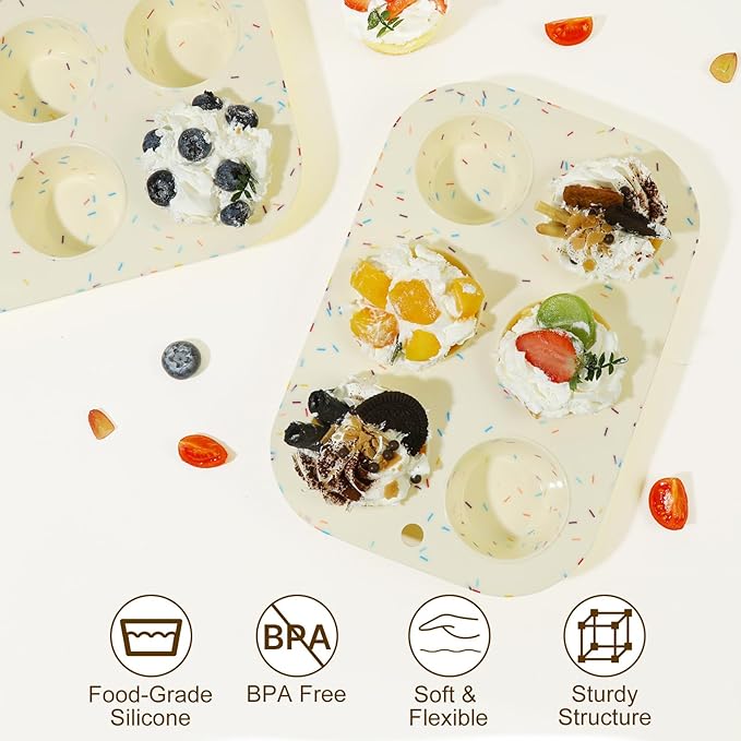 2 Pack Silicone Muffin Pan for Baking, Regular Size Nonstick Cupcake Pan, 6-Cup Silicone Muffin Tin BPA Free Dishwasher Safe, Great for Muffin Cupcake Brownie Egg Tart