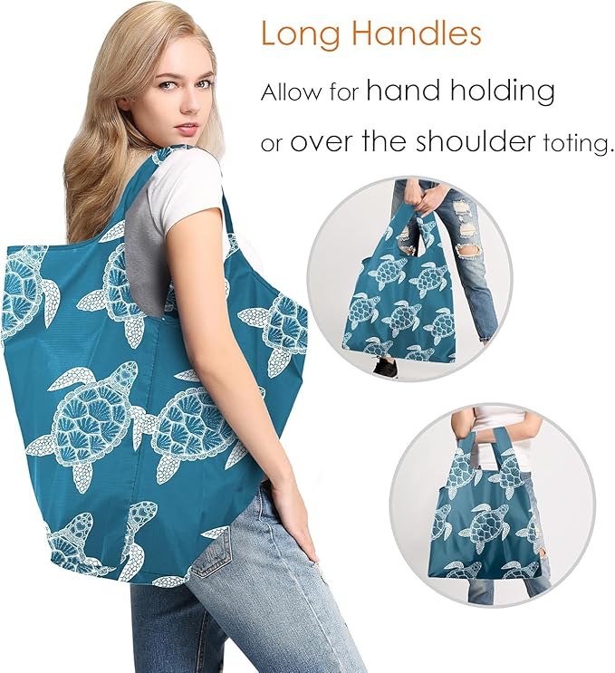 BeeGreen Animals Reusable Grocery Bags Turtle Peguins Flamingo Octopus Reusable Kitchen Bags Bulk Foldable-Machine Washable with Zipper Storage Pouch 6 Packs