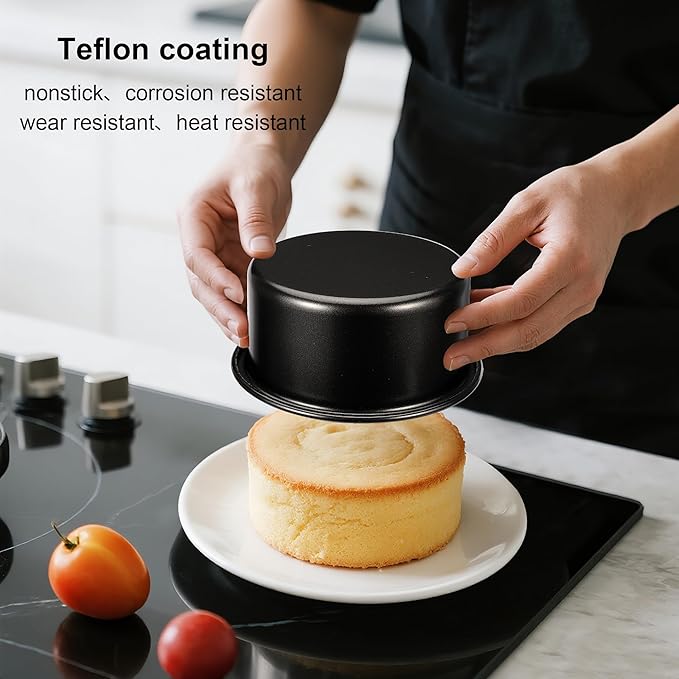 AWTBDP 4-Inch & 6-Inch Cake Pan Set, Set of 2, Round Baking Pan, Carbon Steel Birthday Wedding Metal Layer Cake Pans, Non Toxic Coating, Straight Side, Easy Clean Easy Release, 2 Inch Deep