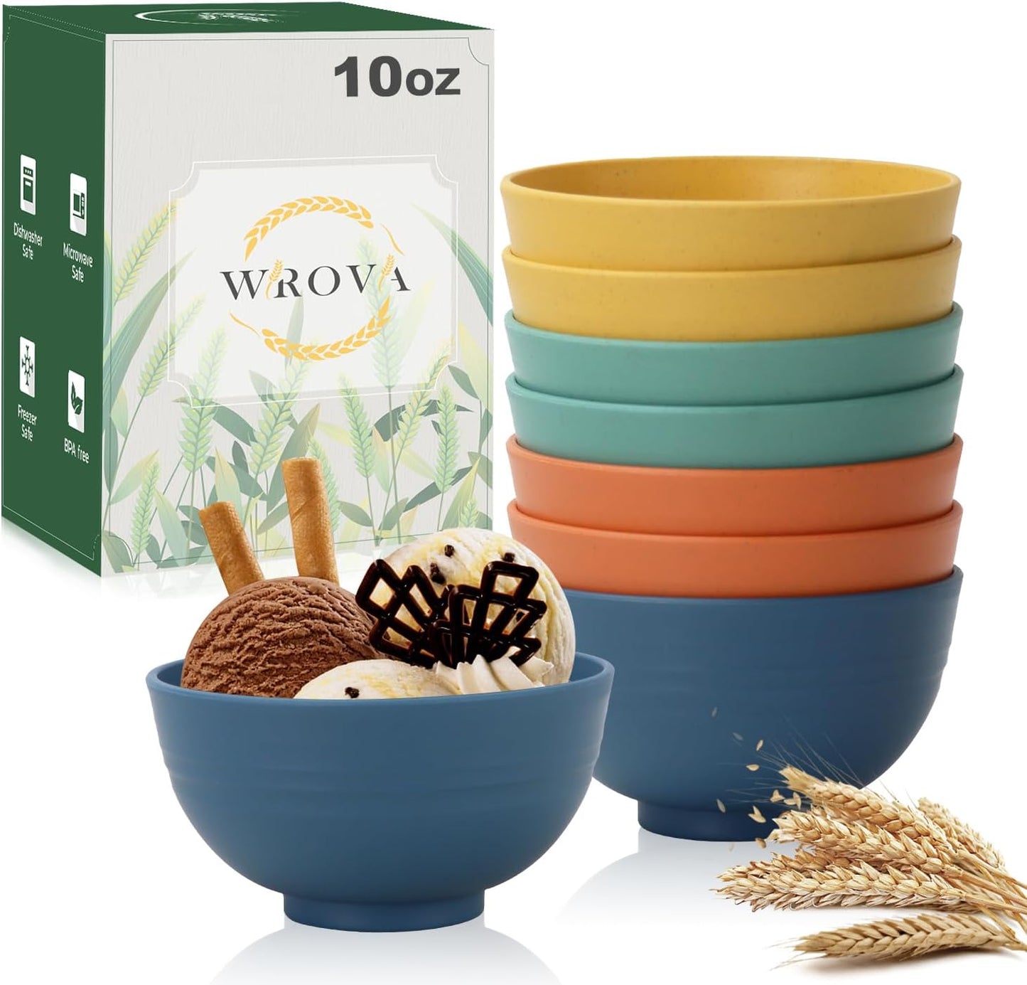 wheat straw small bowls 10oz set of 8 - Unbreakable Dessert Bowls set for kids - Mini Bowls for Ice Cream,Snack and Fruits - Microwave & Dishwasher Safe Appetizer Bowls