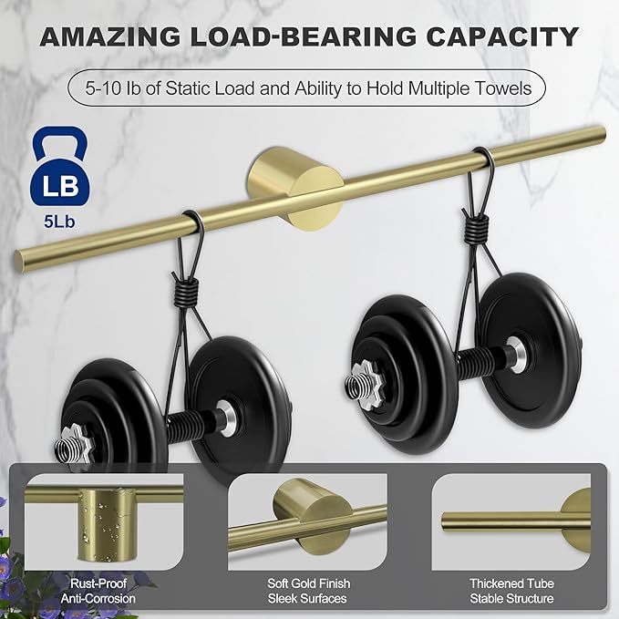 Adjustable Length Stainless Steel Towel Rack - 18-24 Inch Fit, 26.4 Inch Total Length - Brushed Gold 304 Stainless Steel Towel bar for Bathroom & Kitchen