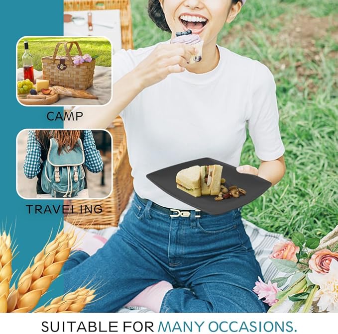 Teivio 16-piece Plastic Wheat Straw Square Dinnerware Set for 4, Unbreakable Dinner Plates, Salad Plates, Snack Bowls, Tumblers 13.5 oz, Dishwasher Safe, Kitchen Outdoor RV Dish, Coastal Multicolor