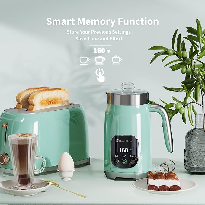 Maestri House Milk Frother, Variable Temp and Froth Thickness Milk Frother and Steamer, 14.1OZ/400ML Smart Touch Control Foam Maker, Memory Function for Latte, Warm Milk, Hot Chocolate (Blue)