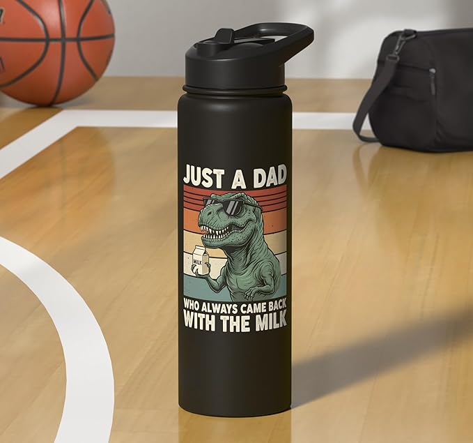 T-Rex Dad Who Always Came Back With The Milk Retro Sunset Stainless Steel Insulated Water Bottle