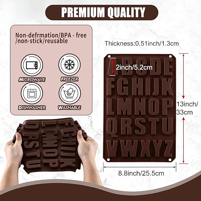 Letter Alphabet Silicone Molds BPA Free Food Grade Non-Stick Easy Release Reusable Baking Molds for Chocolate Cake Ice Tray DIY Cake Decorating Kitchen Baking Tools
