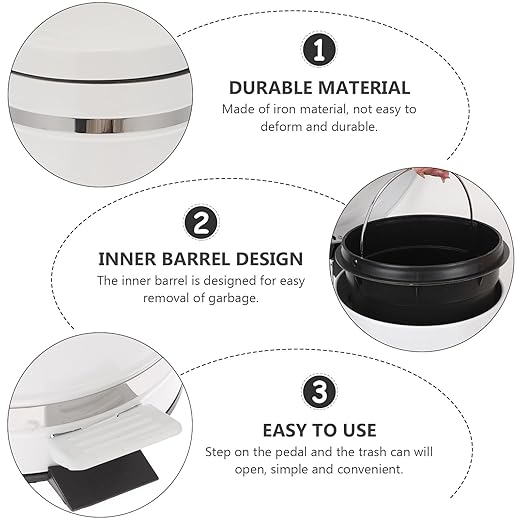 Roman Pattern Round Step Trash Can with Lid, 12l Foot Pedal Garbage Bin for Home Bathroom Kitchen, Steel Wastebasket with Covered Lid for Office and Bedroom Use