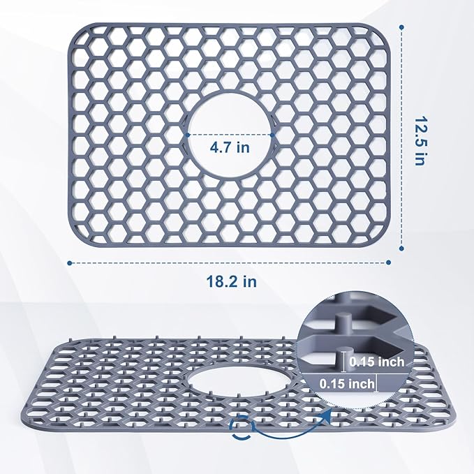 Bestjing Silicone Sink Protectors for Kitchen Sink with Center Drain -18.2"x12.5" Kitchen Accessory, Non-Slip Heat Resistant Mat for Bottom of Farmhouse Porcelain Stainless Steel, Dishwasher Safe