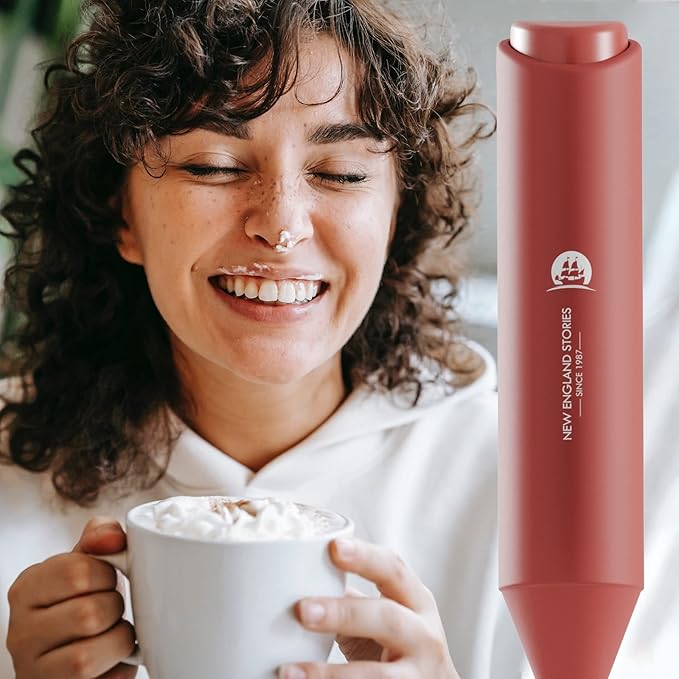 Powerful Milk Frother Handheld Foam Maker, Mini Whisk Drink Mixer for Coffee, Cappuccino, Latte, Matcha, Hot Chocolate, With Stand, Red