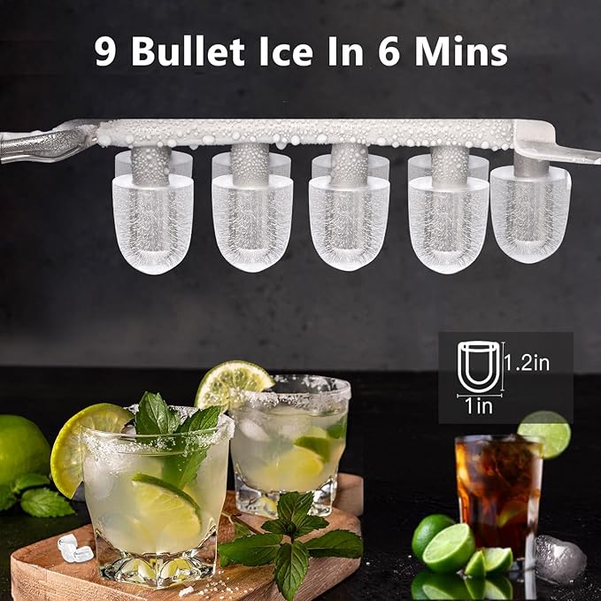 Countertop Ice Maker Machine, Portable Compact Small Bullet Ice Maker with Self Cleaning Function Makes 9 Cubes in 6 Minutes, Up to 26lbs in 24 Hours, Ideal for Camping Dorm Home Outdoor Use(Black)