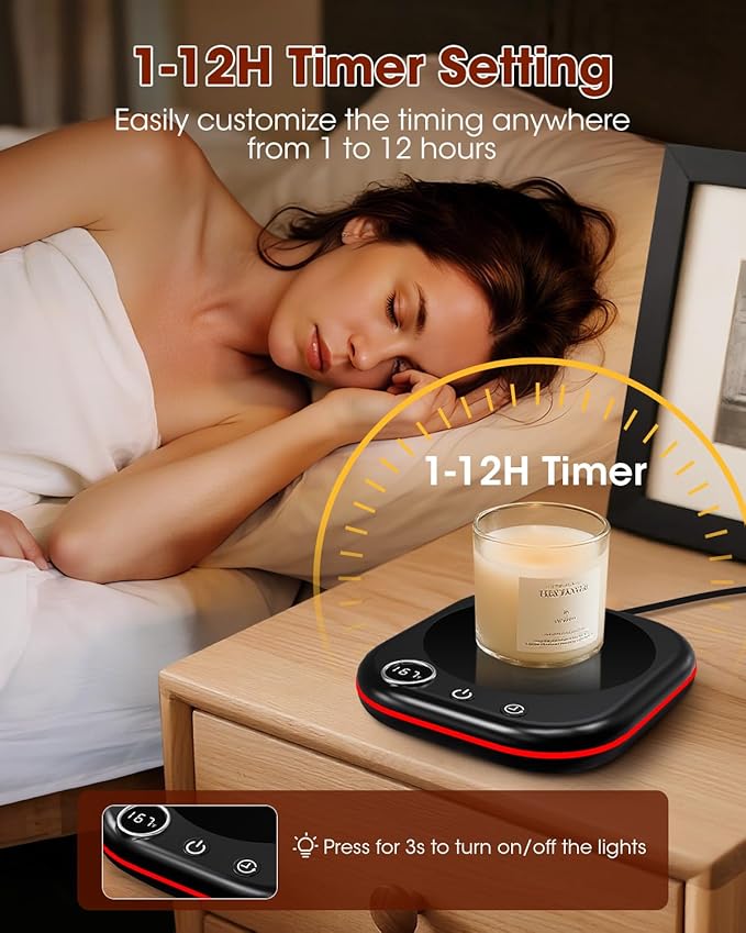 Coffee Mug Warmer - 36W Cup Warmer for Desk with Temperature Display & Ambient Light, 1-12 H Timer, 4 H Auto Shut Off, Smart Candle Warmer, Gift for Coffee, Tea, Milk, Beverage