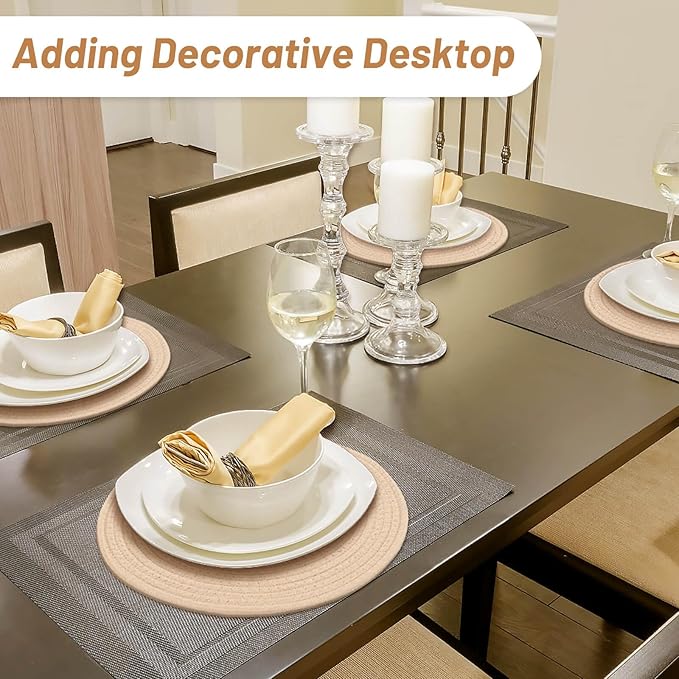 Billbotk Round Woven Placemats Set of 4, 13 Inches Table Place Mats for Dining Table, Hot Pads for Kitchen, Trivets for Hot Dishes, Pots and Pans,Tabletop Accessories(Beige)
