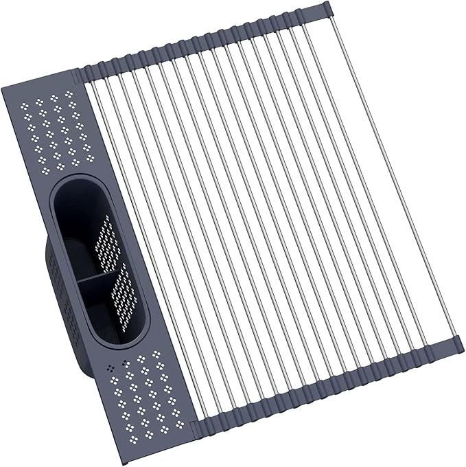 LEMIKKLE 17" x 15" Roll Up Dish Drying Rack Over The Sink Dish Drying Rack,Multi-Purpose Kitchen Rolling Dish Drainer Foldable SUS304 Stainless Steel Dish Drying Rack