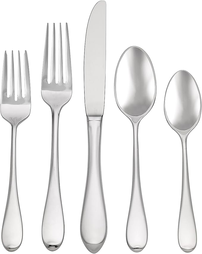Gorham Silverware Set, Studio 45-Piece Flatware Set, Service For 8, Teardrop Handles, 18/10 Stainless Steel, Dishwasher Safe And Tarnish Resistant, Knives Spoons And Forks (Silver, 45 Piece)