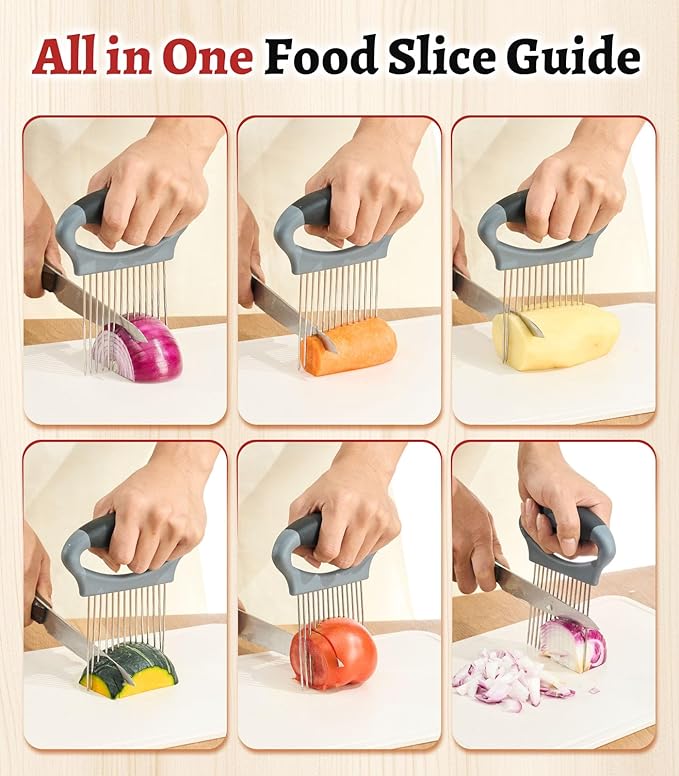 Onion Holder for Slicing Large Stainless Steel Vegetable Chopper - Multi-Purpose Onion Slicer, Tomato Slicer, Food Cutter Assistant Tool for Potato, Avocados, Eggs, Lemon, Fruit & Meat Tenderizer