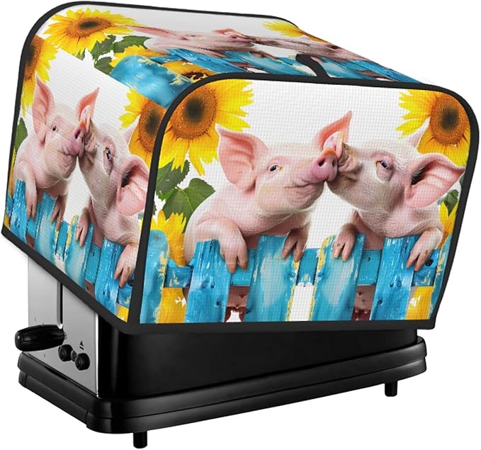 Toaster Cover 4 Slice Cute Pig Sunflower Waterproof Appliance Cover with Hang Loop Bread Baker Toaster Cover for Kitchen