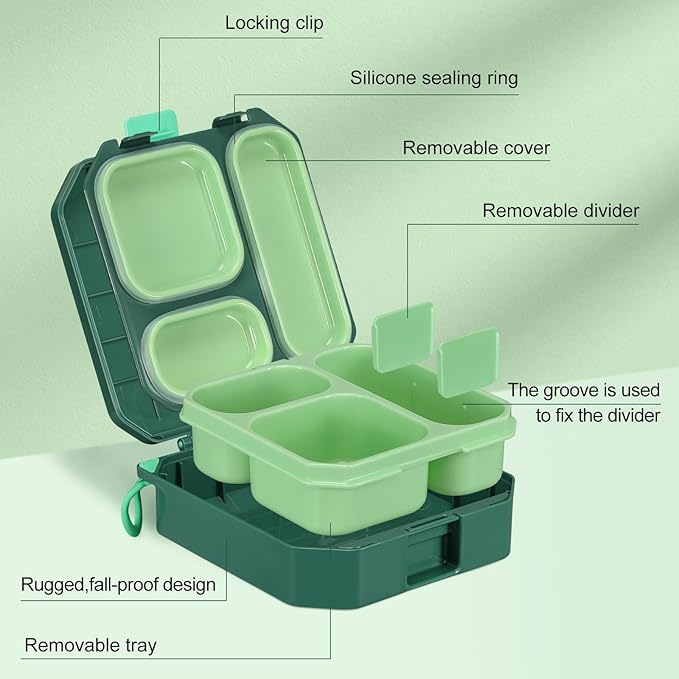 wiwens Bento Lunch Box for Kids with 12oz Soup Thermo Leak-Proof Lunch Food Container with 5 Compartment Thermo Hot Food Jar and Insulated Lunch Bag for Kid Toddler Girls Boys to School