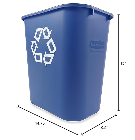 Rubbermaid Commercial Products Deskside Recycling Can, 7-Gallon/28-Quart, Blue Recycling Symbol, Plastic, for Bedroom/Bathroom/Office/Under Desk/Sink