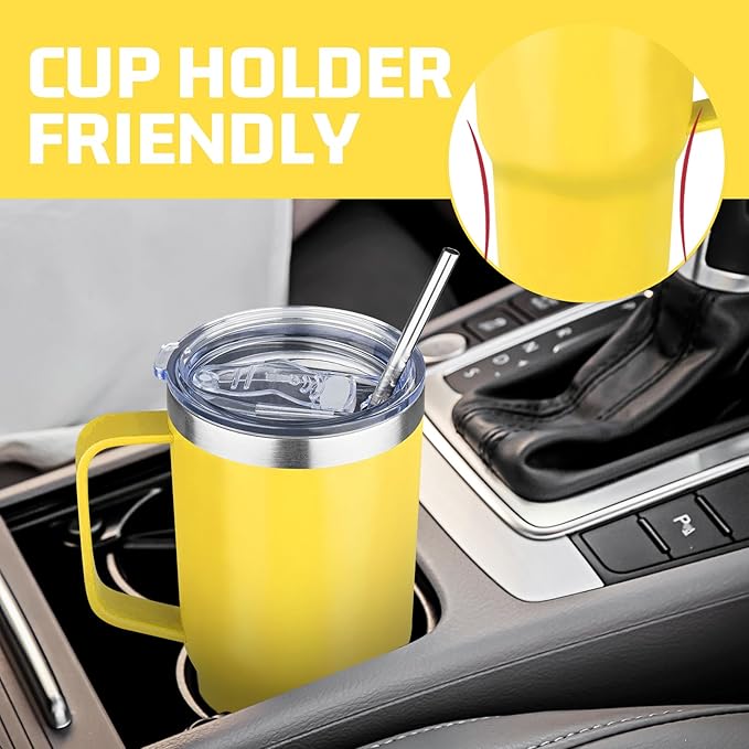 20oz Stainless Steel Insulated Tumbler with Handle and Lid, Double Wall Vacuum Insulated Coffee Mug, Leak Proof Travel Mug for Hot and Cold Drink, Mix Color-4 Pack