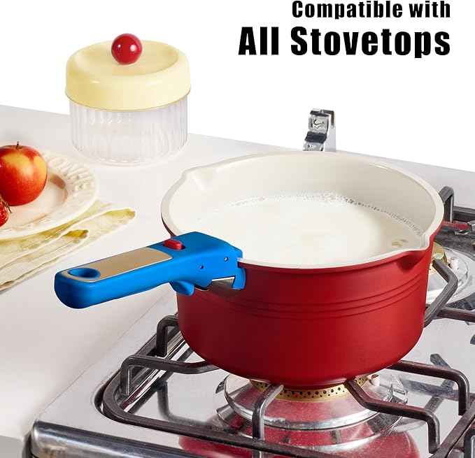 CAROTE 5Pcs Titanium Cookware Set, Pots and Pans Set Non Stick, Kitchen Cooking Set with Detachable Handle, Non Toxic Induction Cookware, Dishwasher/Oven Safe，Memphis Design