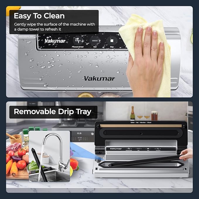 Upgraded Vacuum Sealer Machine for Food, 8 in 1 Food Sealer Vacuum Sealer with Powerful Suction, Dry & Moist Modes, Sous Vide Compatible, Included Car Charger(In-vehicle use)
