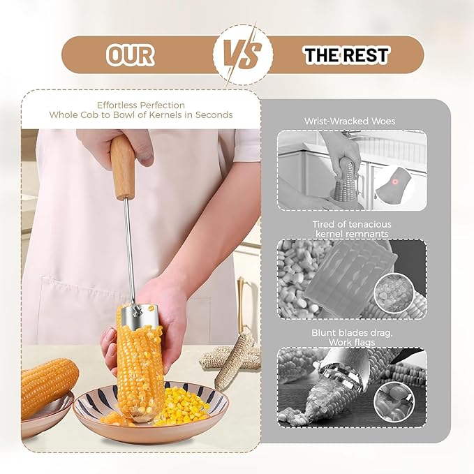 Wooden Handle Corn Peeler - Cob Corn Stripper Kernel Remover, Durable Kitchen Tool for Corn on The Cob, Eco-Friendly Wood Grip for Home & Outdoor Use