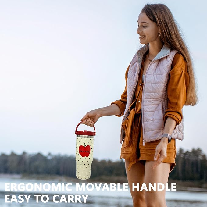 30 oz Tumbler with Handle and Straw, Vacuum Insulated Tumblers with Flip Straw and Top Handle, Leakproof Tumbler, Stainless Steel Travel Mug for Coffee Water, Cold for 20 Hours(Red Apple)