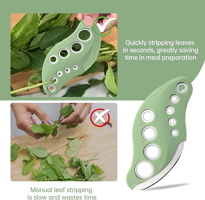 Herb Stripper Tool 9 Holes with Herb Cutter, Herb Stripper Cutter Tool, Stainless Steel Kitchen Herbs Leaf Stripping Herb Leaf Peeler for Collard Greens Thyme Basil Rosemary Stripper, Dishwasher Safe