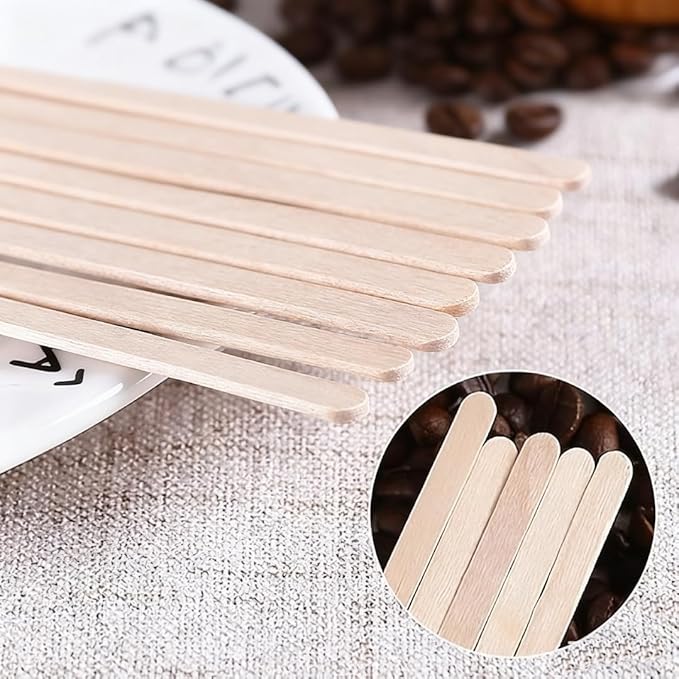5.5 Inch Wooden Coffee Stir Sticks, 200 Count Premium Natural Birch Wood Stirrers for Coffee Bar Accessories, Disposable Beverage Stirrers for Hot/Cold Drinks, Eco-Friendly & Splinter-Free