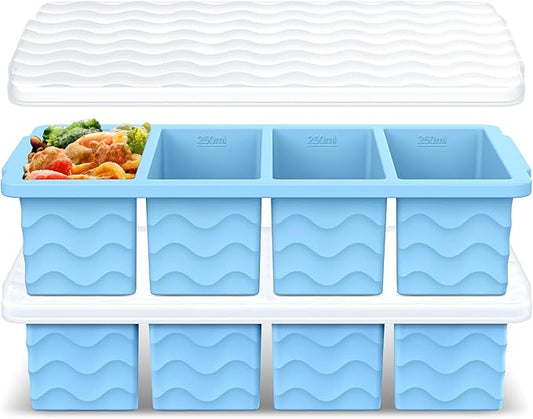 Doasuwish Silicone Freezer Tray for Soup with Lid – 1-Cup Soup Container Cube Style Ice Cube Trays for Freezer, Meal Prep & Food Storage, Freeze 250mL/125mL Portions – 2 Pack