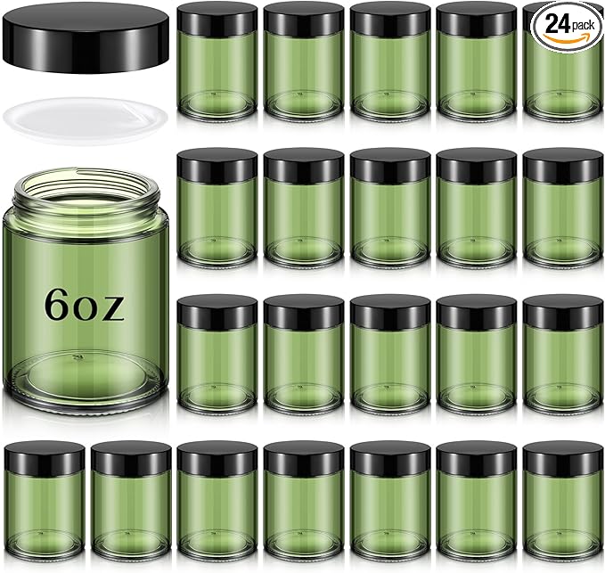 Domensi 24 Pcs Bulk 6oz Glass Jars with Lids Leakproof Round Airtight Empty Cosmetic Jars with Inner Liners Lid for Storing Lotions Spices Ointments Food Storage (Olive Green)