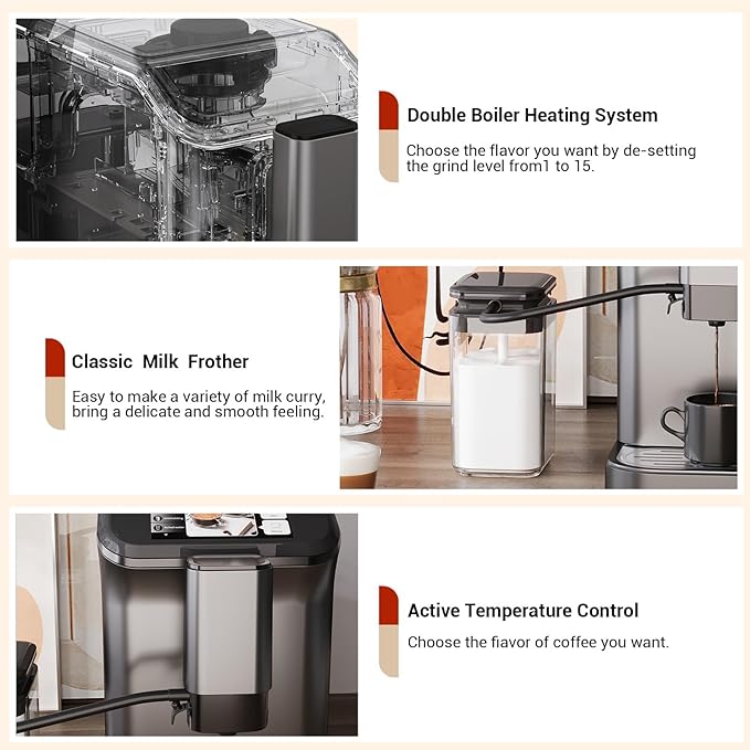 All-In-One Espresso Machine and 20 Bar Espresso With Machine Self-Cleaning and Milk Frother, One-Touch LCD BaristaGrade Coffee Maker Machines for Home