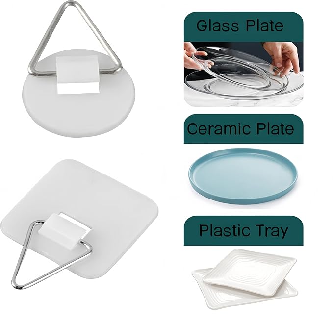 20Pcs 1.25in White Square Invisible Adhesive Small Plate Hangers,Vertical Plate Holders Wall Mount Display Holder,No Nails Decorative Plates for Artworks