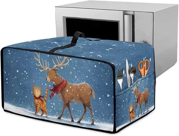 Air Fryer Toaster Oven Dust Cover Countertop Microwave Dust Cover Protector, Compatible with Convection Oven, L, 18.5 x 22.5 x 13 Inches, Reindeer Cat Christmas Decor