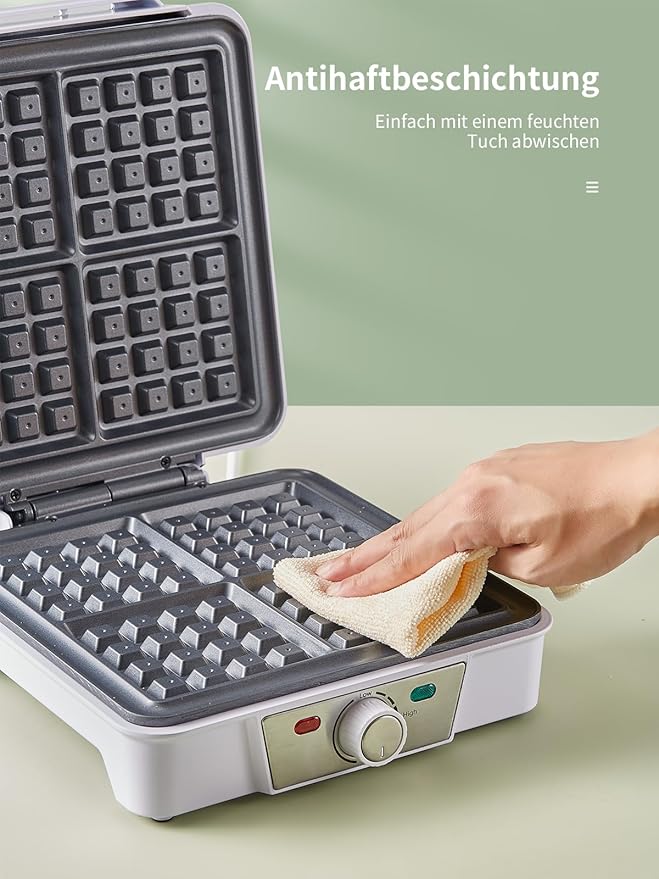 Belgian Waffle Maker 4 Slices, 1200W Waffle Iron, Anti-Overflow Waffle Iron with Browning Knob, Nonstick Plates, Indicator Lights, Silver/Black (White)
