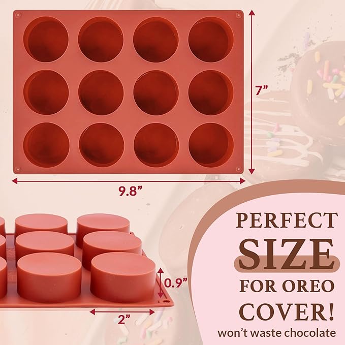 HKNMTT Round Silicone Molds 3 PCS, 12-Cavity 2.1" Round Cylinder Chocolate Covered Cookie Mold, Food Grade Non-Stick Baking Moulds for Candy Handmade Soap Pudding Jello Mini Cake Jelly Brownie