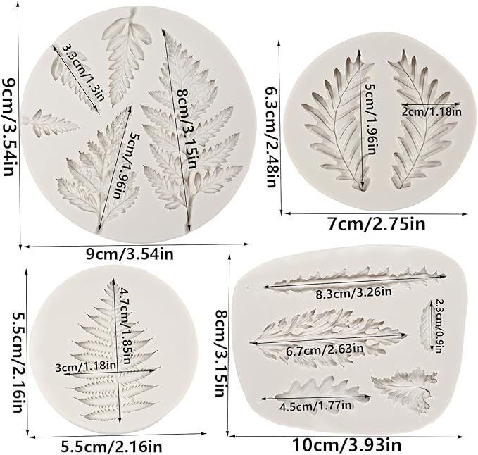 Tropical Leaf Silicone Mold Fern Leaves Fondant Molds For Cake Decoration Cupcake Topper Chocolate Candy Resin Polymer Clay Set of 4