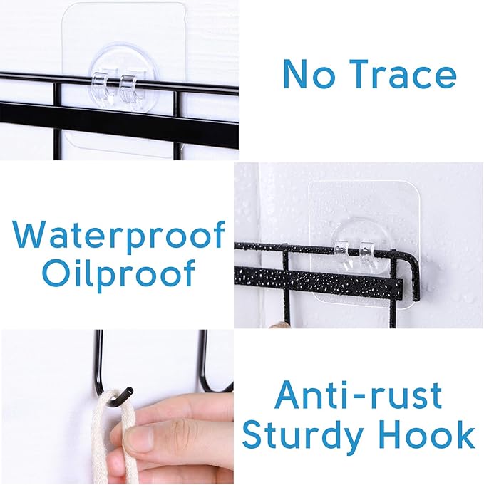 Rainmae 2 Pack Wall Hooks Rack Rail, Space Saving Wall Hanger No Drilling with 6 Hooks for Bathroom, Bedroom, Closet, Stainless Kitchen Tools for Hanging Knives, Spoon