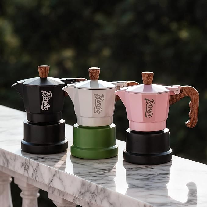 Bincoo Espresso Maker Stovetop,Camping Moka Pot 2 Cup/120ML,Stove Top Espresso Italian Coffee Maker,Easy to Use (Pink-black)
