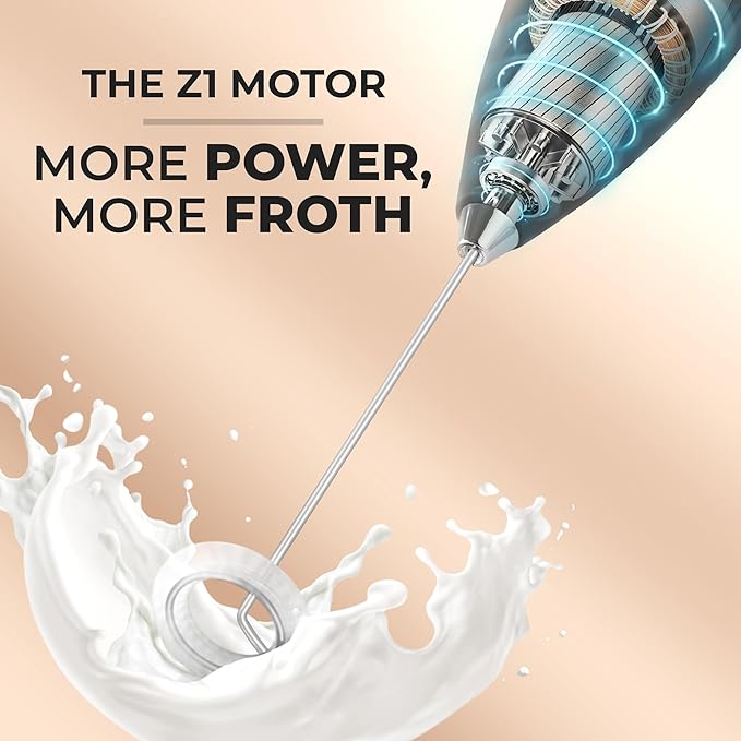 Zulay Kitchen Powerful Milk Frother Wand With 4 AA Duracell Batteries - Ultra Fast Handheld Drink Mixer - Electric Whisk Foam Maker for Coffee, Lattes, Cappuccino, Matcha & Creamer - Metallic Black