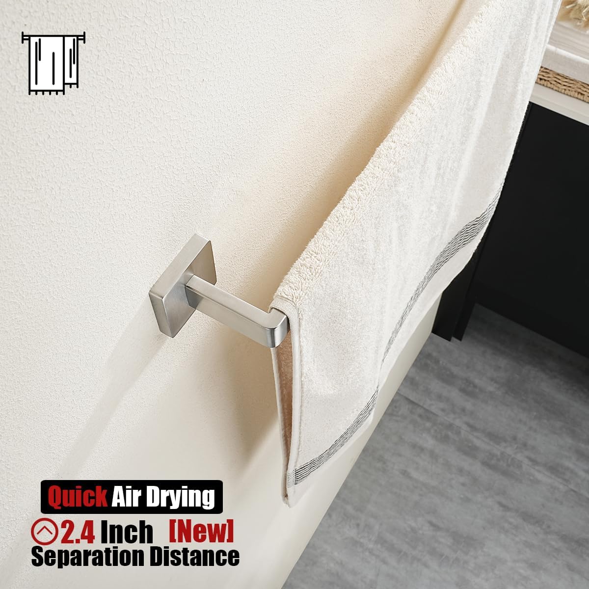 JQK Brushed Towel Bar, Rounded Edges 26.41 Inch Towel Rack, 304 Stainless Steel Bathroom Wall Mount, Useable Length 24 Inch, TB250L24-BN