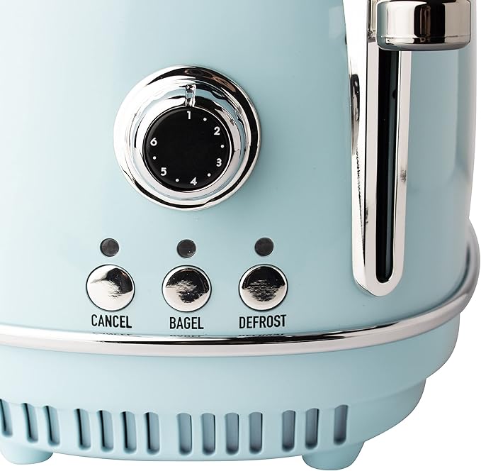 Haden Heritage 2 Slice Wide Slot Stainless Steel Toaster with Adjustable Browning Control & Non-Slip Feet, Turquoise & Chrome