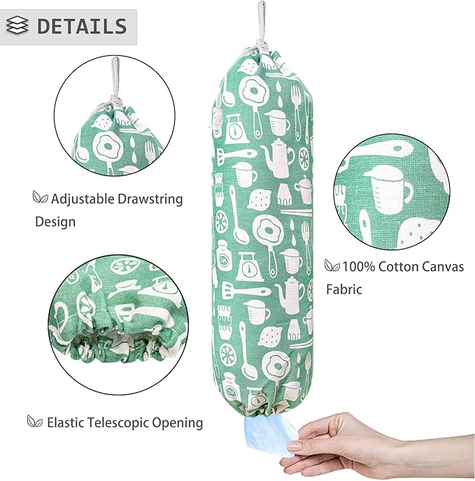 Plastic Bag Holder, Wall Mount Plastic Bag Organizer, Shopping Bags Carrier, Washable Large Grocery Bag Storage Dispenser for Home Kitchen Travelling, Free Adjustment with Drawstring (kitchen)
