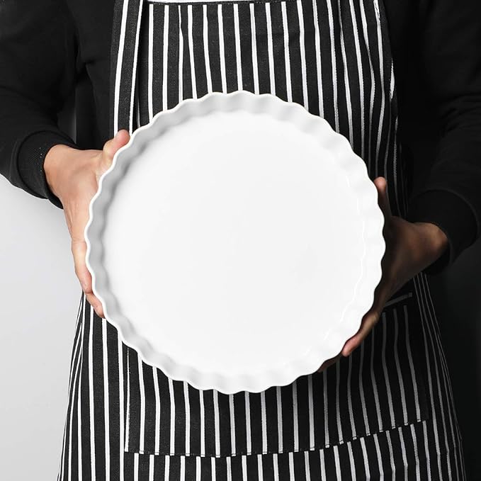 ONTUBE Pie Pans 11 Inches Ceramic Quiche Pans, Round Pie Tins for Baking,Oven Saf (White, 11" x 1 Pieces)
