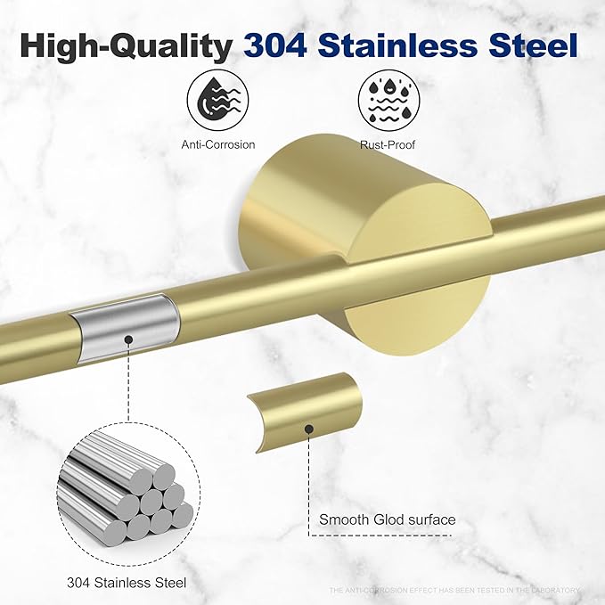 Adjustable Length Stainless Steel Towel Rack - 18-24 Inch Fit, 26.4 Inch Total Length - Brushed Gold 304 Stainless Steel Towel bar for Bathroom & Kitchen