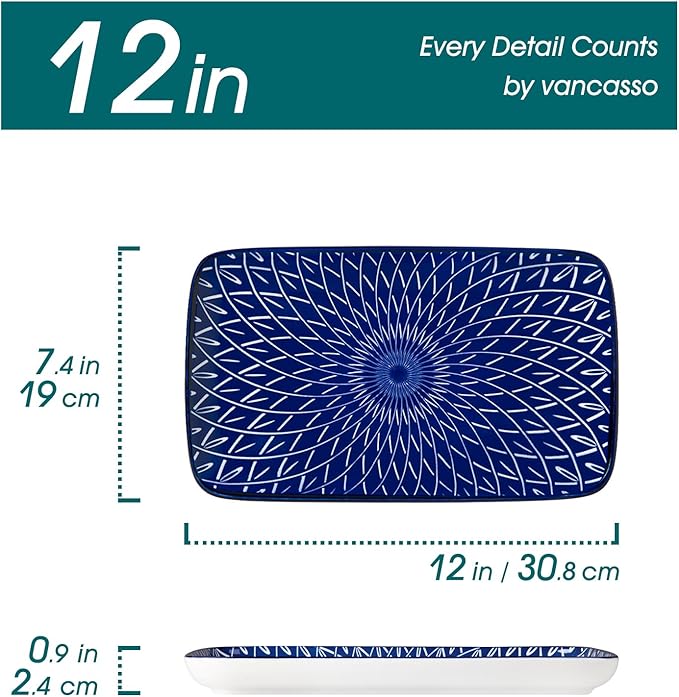 vancasso Porcelain Serving Trays for Party, Serving Platters Set of 4,Serving Dishes for Entertaining, Ceramic Party Trays and Platters for Serving Food, 12" Inch, Series SELENE