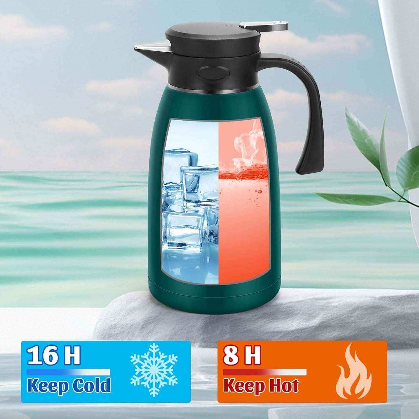 Yummy Sam 70oz Thermal Coffee Carafe, 2L Double Wall Vacuum for Hot Drinks, Stainless Steel Carafe for Hot Liquids Large Tea for Home School Office for Valentine's Day (Glossy Emeralds)