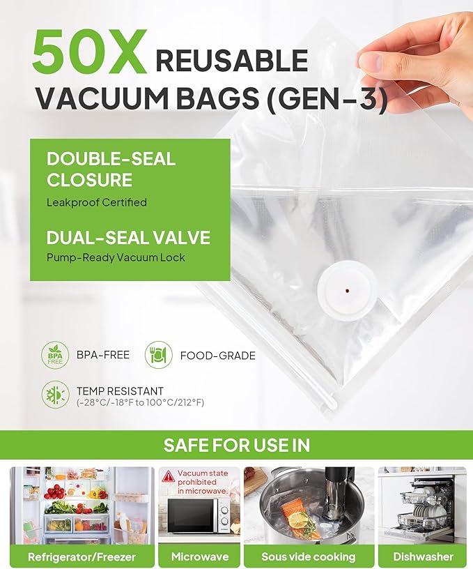 Compact Vacuum Sealer for Food, Handheld Portable Vacuum Sealer Machine for Food Storage, Powerful Seal Meal Saver, 30 Reusable Vacuum Bags, for Kitchen/Travel/Meal Prep, Gifts for Mom, Wife & Chef
