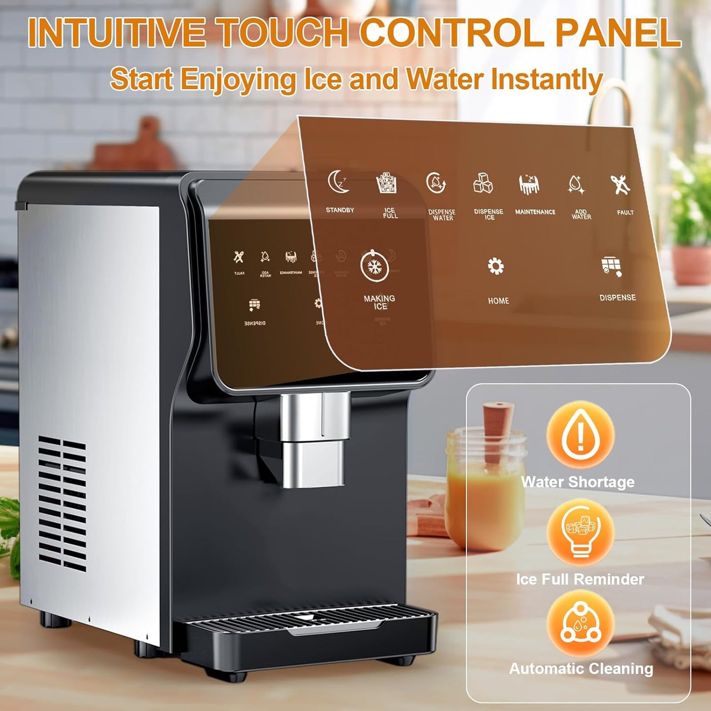 Undercounter Nugget Ice Maker with Water Dispenser – 50 lbs/Day, 5 lbs Bin, Soft Chewable Ice Machine, Self-Cleaning Stainless Steel Ice Maker for Home, Kitchen, Bar, Office